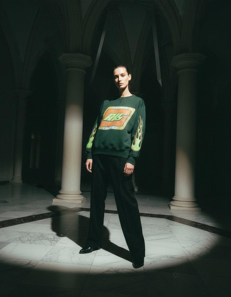 Green Flame - Cropped Heavyweight Crewneck.