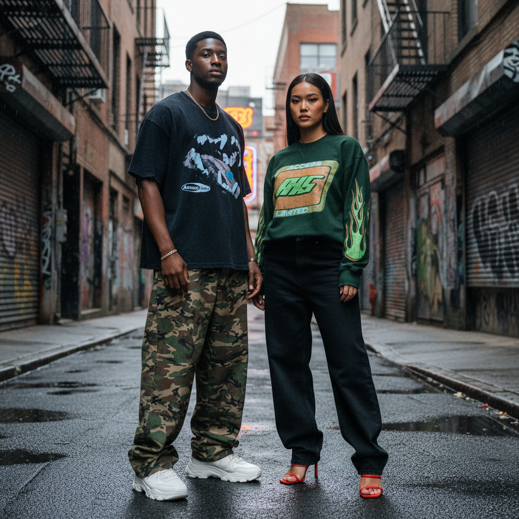 Graphic tee designs featuring a model wearing a white t-shirt with the text 'PROTECT INNER PEACE' on the back.